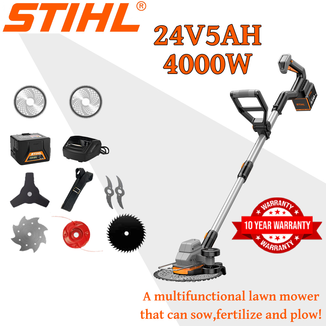 [Modelo estándar] Cortadora de césped (4000w24V5AH) + cuchilla de aleación * 2 + hoja de sierra de aleación * 2 + cabezal de corte de aleación * 1 + cuchilla de tres hojas * 1 + cargador + batería * 1 + correa * 1 + otros accesorios + 5 años de garantía